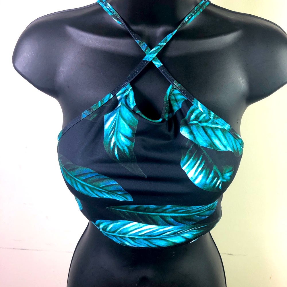 SEASELFIE NWT Leaf print bikini top, back lace-up  SZ: MED